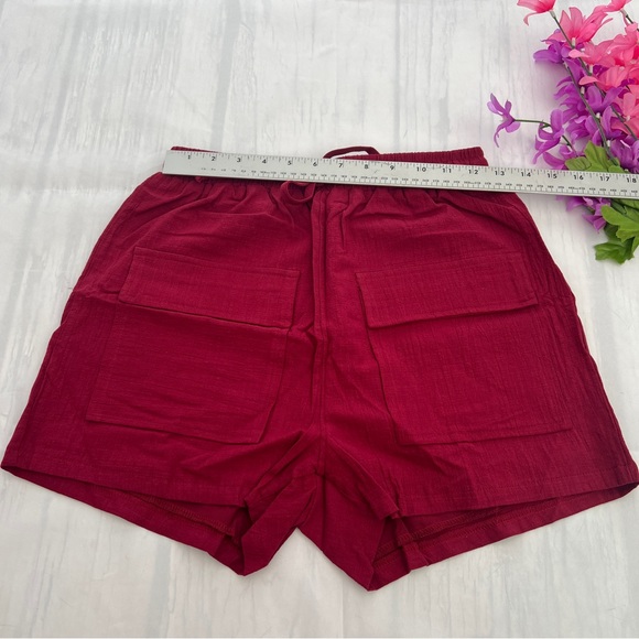 Women’s Drawstring Linen Summer Burgundy with 2 Pockets Shorts size S - Picture 6 of 8